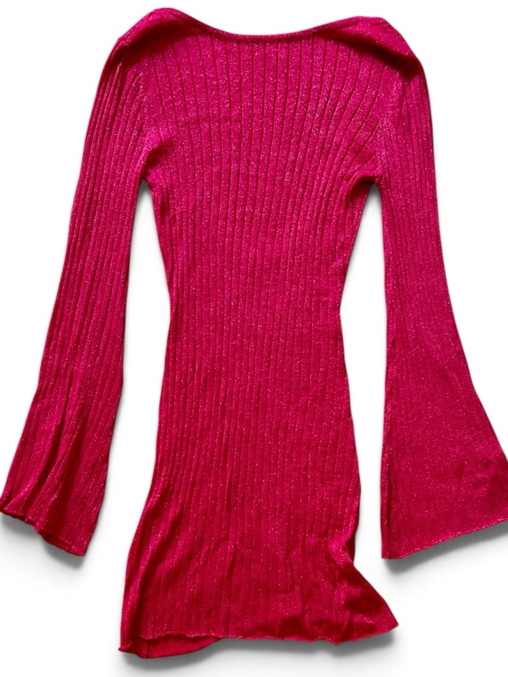 Sparkly hot pink ribbed knit mini dress